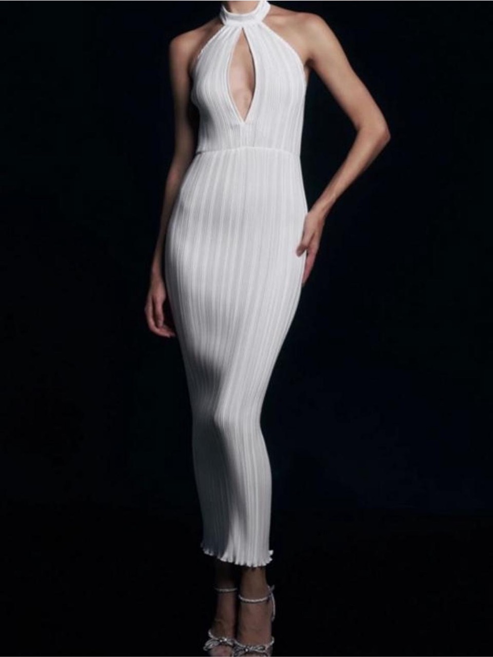 White Halter Maxi Dress with Keyhole Neckline